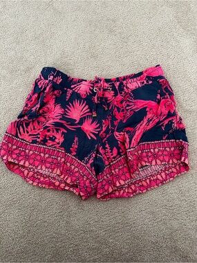 Lilly Pulitzer Navy Shorts with Hot Pink Floral Print